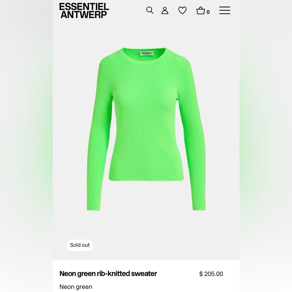 Essentiel Antwerp Neon Green Rib-Knit Crewneck Sweater XS Wool Blend - Picture 2 of 7